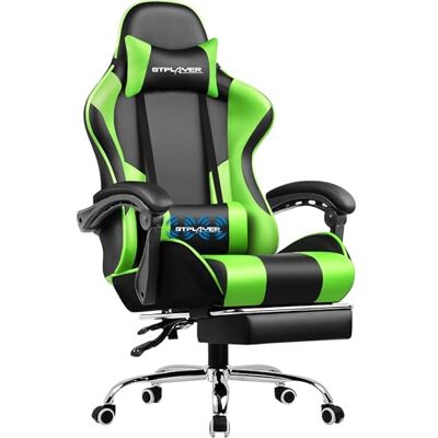 GTPLAYER Chaise Gaming Ergonomique, Fauteuil Gamer, Chaise Bureau, Gaming Chair avec Dossier réglable à 135°, Hauteur Réglablerepose-Pieds rétractables,GREEN GTPLAYER Chaise Gaming Ergonomique, Fauteuil Gamer, Chaise Bureau, Gaming Chair avec Dossier réglable à 135°, Hauteur Réglablerepose-Pieds rétractables,GREEN