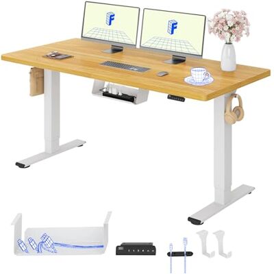 FLEXISPOT Bureau relevable électrique 160 x 80 cm, table avec mémoire, charge 100 kg, blanc + érable FLEXISPOT Bureau relevable électrique 160 x 80 cm, table avec mémoire, charge 100 kg, blanc + érable