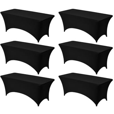 VEVOR Lot de 6 nappes rectangulaires ajustées pour événements – Infroissables, extensibles, lavables en élasthanne – Pour fête, mariage, cocktail, banquet, festival – Noir VEVOR Lot de 6 nappes rectangulaires ajustées pour événements – Infroissables, extensibles, lavables en élasthanne – Pour fête, mariage, cocktail, banquet, festival – Noir