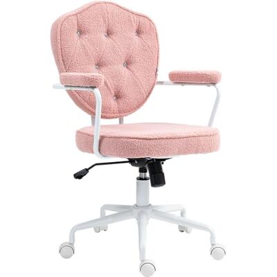 HOMCOM Chaise de bureau ergonomique avec fonction basculante Housse boutonnée Hauteur réglable Avec fonction pivotante Pour la maison et le bureau En polaire Rose HOMCOM Chaise de bureau ergonomique avec fonction basculante Housse boutonnée Hauteur réglable Avec fonction pivotante Pour la maison et le bureau En polaire Rose