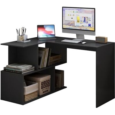 WOLTU Bureau en L, Bureau d'angle avec Rangement,120x100cm, Table de Bureau, Table d'Ordinateur avec étagères, Noir, TS64ws WOLTU Bureau en L, Bureau d'angle avec Rangement,120x100cm, Table de Bureau, Table d'Ordinateur avec étagères, Noir, TS64ws