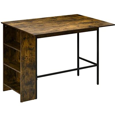 HOMCOM Table de Bar avec Rangement Table Bistrot Ilot Central Plateau latéral Rabattable et 3 étagères 120 x 76 x 91,4 cm Brun Rustique HOMCOM Table de Bar avec Rangement Table Bistrot Ilot Central Plateau latéral Rabattable et 3 étagères 120 x 76 x 91,4 cm Brun Rustique