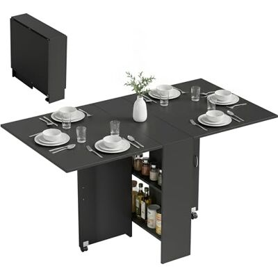 HOMCOM Table Pliante de Cuisine sur Roulettes 75L x 140l x 74H cm Noir HOMCOM Table Pliante de Cuisine sur Roulettes 75L x 140l x 74H cm Noir