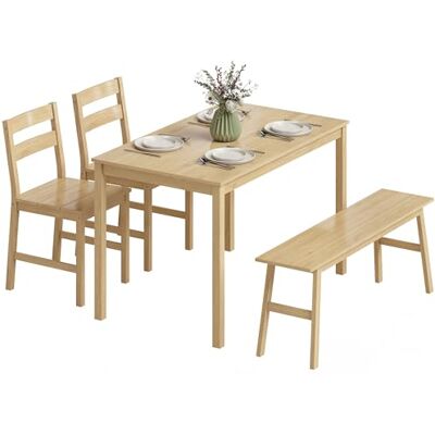 HOMCOM Ensemble de salle à manger en bambou, table à manger avec 2 chaises et banc pour 4 personnes, style moderne, pour petit espace, cuisine, coin petit-déjeuner, bois naturel HOMCOM Ensemble de salle à manger en bambou, table à manger avec 2 chaises et banc pour 4 personnes, style moderne, pour petit espace, cuisine, coin petit-déjeuner, bois naturel