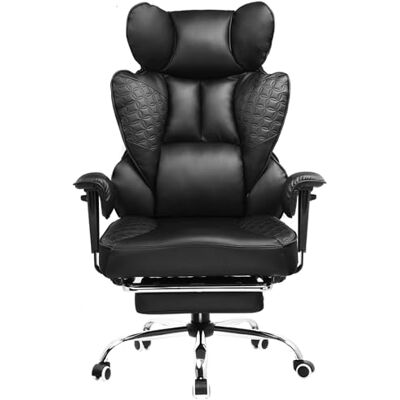 COMHOMA Chaise de bureau grande et haute, chaise de jeu ergonomique de 180 kg de large avec gaufrage luxueux, cuir conçu avec repose-pieds, accoudoirs réglables à 150°, poche, ressort COMHOMA Chaise de bureau grande et haute, chaise de jeu ergonomique de 180 kg de large avec gaufrage luxueux, cuir conçu avec repose-pieds, accoudoirs réglables à 150°, poche, ressort
