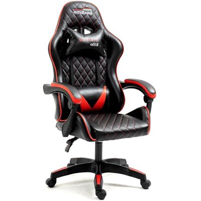 Amstrad Ultimate-BK-Ruby Fauteuil/Chaise de Bureau Gamer Coloris Noir & Rouge Coussin Lombaire & appuie tête Amstrad Ultimate-BK-Ruby Fauteuil/Chaise de Bureau Gamer Coloris Noir & Rouge Coussin Lombaire & appuie tête