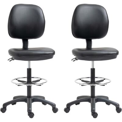 Vinsetto Lot de 2 tabourets à roulettes réglable en Hauteur 69-91 cm avec Dossier inclinable et Repose-Pieds réglable Vinsetto Lot de 2 tabourets à roulettes réglable en Hauteur 69-91 cm avec Dossier inclinable et Repose-Pieds réglable