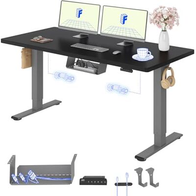 FLEXISPOT Bureau réglable en hauteur avec 2 moteurs et plateau de table monobloc de 25 mm, table de bureau ergonomique, 140 x 80 cm, noir FLEXISPOT Bureau réglable en hauteur avec 2 moteurs et plateau de table monobloc de 25 mm, table de bureau ergonomique, 140 x 80 cm, noir