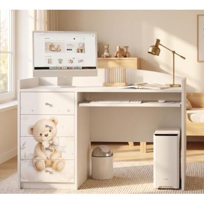 Happy Babies Grand bureau pour enfant, blanc, 125 x 60 cm, avec 4 tiroirs, bureau d'étudiant pour garçons et filles, table d'apprentissage avec motif au choix (n° 453) Happy Babies Grand bureau pour enfant, blanc, 125 x 60 cm, avec 4 tiroirs, bureau d'étudiant pour garçons et filles, table d'apprentissage avec motif au choix (n° 453)