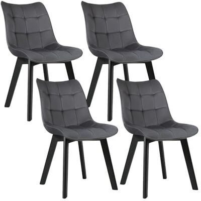 EUGAD Lot de 4 Chaises de Salle à Manger en Velours et Bois,Chaises Multi-Usage dans la Salon/la Cuisine/la Chambre,0654BY-4 Gris Foncé EUGAD Lot de 4 Chaises de Salle à Manger en Velours et Bois,Chaises Multi-Usage dans la Salon/la Cuisine/la Chambre,0654BY-4 Gris Foncé