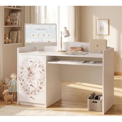 Happy Babies Grand bureau pour enfant, blanc, 125 x 60 cm, avec 4 tiroirs, bureau d'étudiant pour garçons et filles, table d'apprentissage avec motif au choix (n° 410) Happy Babies Grand bureau pour enfant, blanc, 125 x 60 cm, avec 4 tiroirs, bureau d'étudiant pour garçons et filles, table d'apprentissage avec motif au choix (n° 410)
