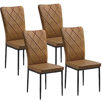 WOLTU Lot de 4 Chaises Salle à Manger, Chaise de Cuisine, Chaise en PU Vintage, avec Dossier Haut, Siège Rembourré Epais, Pieds en Métal, Moderne, Marron, BH380br-4 WOLTU Lot de 4 Chaises Salle à Manger, Chaise de Cuisine, Chaise en PU Vintage, avec Dossier Haut, Siège Rembourré Epais, Pieds en Métal, Moderne, Marron, BH380br-4