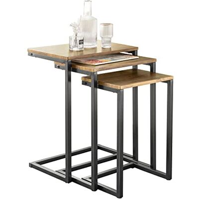 SoBuy Lot de 3 tables d'appoint modernes pour le salon, design peu encombrant, naturel et noir, FBT102-F SoBuy Lot de 3 tables d'appoint modernes pour le salon, design peu encombrant, naturel et noir, FBT102-F
