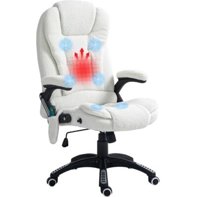 Vinsetto Fauteuil de Bureau Massant et Chauffant 67x74x116cm Blanc Chaise de Bureau Ergonomique, Hauteur Réglable, Dossier Inclinable, Télécommande Filaire, Pivotant à 360°, Tissu en Polyester Vinsetto Fauteuil de Bureau Massant et Chauffant 67x74x116cm Blanc Chaise de Bureau Ergonomique, Hauteur Réglable, Dossier Inclinable, Télécommande Filaire, Pivotant à 360°, Tissu en Polyester