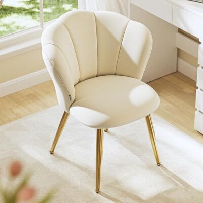 VASAGLE Chaise Salle à Manger, Dossier en Forme de Pétales, en Velours Chaise Coiffeuse Rembourrée, Pieds en Acier, Supporte 150 kg, Blanc Crème, Collection LAELA KDC099W101 VASAGLE Chaise Salle à Manger, Dossier en Forme de Pétales, en Velours Chaise Coiffeuse Rembourrée, Pieds en Acier, Supporte 150 kg, Blanc Crème, Collection LAELA KDC099W101