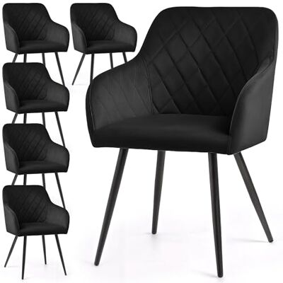 AKORD Velto Lot de 6 chaises de salle à manger rembourrées avec accoudoirs et pieds noirs pour cuisine et salle à manger Noir 58 x 54,5 x 82 cm AKORD Velto Lot de 6 chaises de salle à manger rembourrées avec accoudoirs et pieds noirs pour cuisine et salle à manger Noir 58 x 54,5 x 82 cm