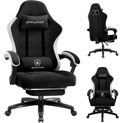 GTPLAYER Chaise de gaming ergonomique avec surface en tissu, coussin de siège à ressort, accoudoirs de connexion et repose-pieds noir foncé GTPLAYER Chaise de gaming ergonomique avec surface en tissu, coussin de siège à ressort, accoudoirs de connexion et repose-pieds noir foncé