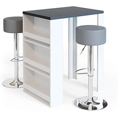 Vicco Set de table de bar, Anthracite/blanc, 57x80cm avec 2 tabourets de bar, pour une utilisation flexible comme espace repas ou de travail Vicco Set de table de bar, Anthracite/blanc, 57x80cm avec 2 tabourets de bar, pour une utilisation flexible comme espace repas ou de travail