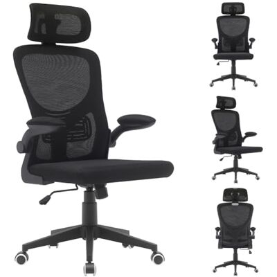 BAKAJI Chaise de bureau ergonomique en tissu respirant et anti-transpiration, dossier avec support lombaire et appuie-tête, fauteuil d'étude bureau hauteur réglable à gaz 116-126 cm (Noir) BAKAJI Chaise de bureau ergonomique en tissu respirant et anti-transpiration, dossier avec support lombaire et appuie-tête, fauteuil d'étude bureau hauteur réglable à gaz 116-126 cm (Noir)