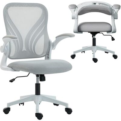 HOMCOM Chaise bureau ergonomique, fauteuil de bureau en maille avec dossier rabattable, accoudoirs relevables, soutien lombaire, fonction de bascule et pivotant à 360°, gris clair HOMCOM Chaise bureau ergonomique, fauteuil de bureau en maille avec dossier rabattable, accoudoirs relevables, soutien lombaire, fonction de bascule et pivotant à 360°, gris clair