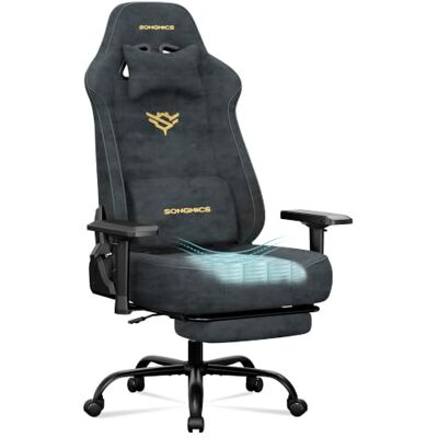 SONGMICS Chaise Gamer, Ergonomique, en Tissu Suédé, Inclinable Capacité 200 kg, 72 x 72 x (125-135) cm, avec Repose-Pieds et Accoudoirs 4D, Gris anthracite, Collection CATHY OBG095GD01 SONGMICS Chaise Gamer, Ergonomique, en Tissu Suédé, Inclinable Capacité 200 kg, 72 x 72 x (125-135) cm, avec Repose-Pieds et Accoudoirs 4D, Gris anthracite, Collection CATHY OBG095GD01