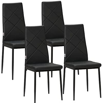 HOMCOM Chaise Salle à Manger Lot de 4, Chaise de Cuisine Moderne avec Dossier Haut, siège rembourré, revêtement synthétique et Pieds en Acier, pour Salon, Salle à Manger, Noir HOMCOM Chaise Salle à Manger Lot de 4, Chaise de Cuisine Moderne avec Dossier Haut, siège rembourré, revêtement synthétique et Pieds en Acier, pour Salon, Salle à Manger, Noir