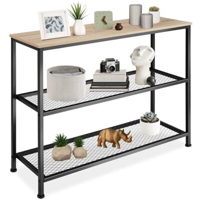 tectake Table console de style industriel avec 2 étagères ouvertes, table d'appoint fine avec cadre en acier robuste et plateau en bois rustique, idéale comme meuble de rangement pour salon, chambre à tectake Table console de style industriel avec 2 étagères ouvertes, table d'appoint fine avec cadre en acier robuste et plateau en bois rustique, idéale comme meuble de rangement pour salon, chambre à