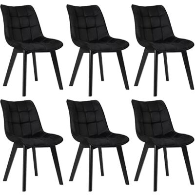 EUGAD 6 X Chaises Salon à Manger Pieds en Bois et Surface en Velours,Chaises de Salle à Manger Noir Polyvalent,0656BY-6 EUGAD 6 X Chaises Salon à Manger Pieds en Bois et Surface en Velours,Chaises de Salle à Manger Noir Polyvalent,0656BY-6