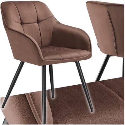 tectake ® Chaise rembourrée Chaise de salle à manger Aspect velours Motif matelassé Rembourré Marron/noir tectake ® Chaise rembourrée Chaise de salle à manger Aspect velours Motif matelassé Rembourré Marron/noir