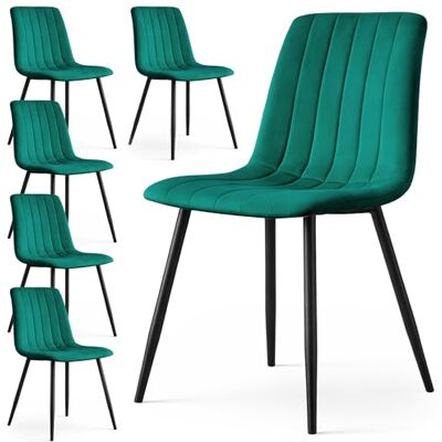 AKORD LIVO Lot de 6 chaises de salle à manger rembourrées, en velours, pieds en métal noir, charge maximale : 130 kg, pour cuisine et salle à manger, 43,5 x 45,5 x 87 cm, vert bouteille AKORD LIVO Lot de 6 chaises de salle à manger rembourrées, en velours, pieds en métal noir, charge maximale : 130 kg, pour cuisine et salle à manger, 43,5 x 45,5 x 87 cm, vert bouteille