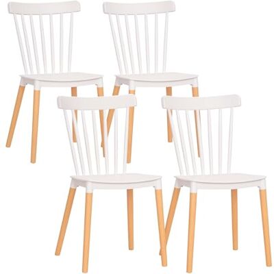 HOMCOM Lot de 4 chaises de Salle à Manger, chaises de Cuisine, Style scandinave, Dossier Haut, Assise en polypropylène, Pieds en hêtre, pour Salon, Chambre, Cuisine, Bureau, Blanc HOMCOM Lot de 4 chaises de Salle à Manger, chaises de Cuisine, Style scandinave, Dossier Haut, Assise en polypropylène, Pieds en hêtre, pour Salon, Chambre, Cuisine, Bureau, Blanc