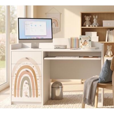 Happy Babies Grand bureau pour enfant, blanc, 125 x 60 cm, avec 4 tiroirs, bureau d'étudiant pour garçons et filles, table d'apprentissage avec motif au choix (n° 393) Happy Babies Grand bureau pour enfant, blanc, 125 x 60 cm, avec 4 tiroirs, bureau d'étudiant pour garçons et filles, table d'apprentissage avec motif au choix (n° 393)