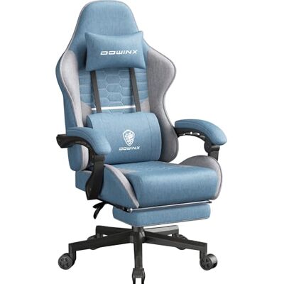 Dowinx Chaise de jeu avec coussin de printemps, respirante, en tissu, ergonomique, avec repose-tête, chaise de bureau pivotante avec repose-pieds (bleu) Dowinx Chaise de jeu avec coussin de printemps, respirante, en tissu, ergonomique, avec repose-tête, chaise de bureau pivotante avec repose-pieds (bleu)