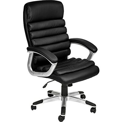 tectake ® Chaise de bureau design Chaise pivotante ergonomique Fauteuil de direction réglable en hauteur avec accoudoirs et fonction bascule Revêtement souple au design ondulé Noir tectake ® Chaise de bureau design Chaise pivotante ergonomique Fauteuil de direction réglable en hauteur avec accoudoirs et fonction bascule Revêtement souple au design ondulé Noir