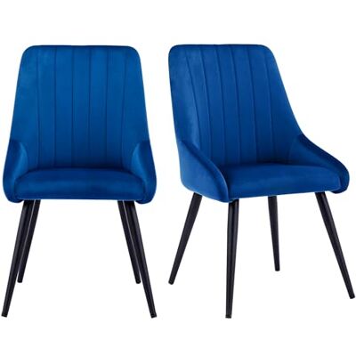 Duhome 8066 Lot de 2 chaises de salle à manger en tissu velours, design rétro, avec dossier, pieds en métal, couleurs au choix, velours, bleu foncé Duhome 8066 Lot de 2 chaises de salle à manger en tissu velours, design rétro, avec dossier, pieds en métal, couleurs au choix, velours, bleu foncé