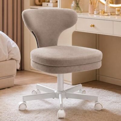 COMHOMA Chaise de coiffeuse à roulettes avec dossier enveloppant et coussin d'assise double couche, chaise pivotante réglable en hauteur, jolie chaise de bureau pour chambre à coucher, bureau à COMHOMA Chaise de coiffeuse à roulettes avec dossier enveloppant et coussin d'assise double couche, chaise pivotante réglable en hauteur, jolie chaise de bureau pour chambre à coucher, bureau à