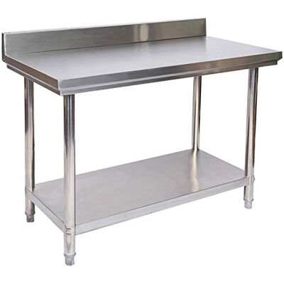 WilTec Table de travail – 1200 x 600 x 850 mm – en Acier inoxydable – avec Rebord de protection et Plaque en MDF – Établi inox Table inox WilTec Table de travail – 1200 x 600 x 850 mm – en Acier inoxydable – avec Rebord de protection et Plaque en MDF – Établi inox Table inox