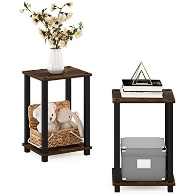 Furinno Lot de 2 tables bout de canapé simples, table d'appoint, table de nuit, petite taille, pin ambré/noir Furinno Lot de 2 tables bout de canapé simples, table d'appoint, table de nuit, petite taille, pin ambré/noir