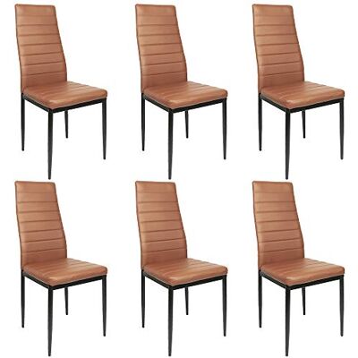 LANTUS Lot de 6 chaises empilables, modèle pour cuisine, bar et salle à manger, structure robuste en acier, rembourrage et revêtement en cuir synthétique (marron) LANTUS Lot de 6 chaises empilables, modèle pour cuisine, bar et salle à manger, structure robuste en acier, rembourrage et revêtement en cuir synthétique (marron)