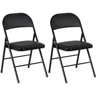 HOMCOM Lot de 2 Chaises Pliantes avec Coussin 45l x 46P x 78H cm Noir Chaises de Salle à Manger Portables, Chaise Pliable d'Intérieur, Revêtement Synthétique, Cadre en Acier HOMCOM Lot de 2 Chaises Pliantes avec Coussin 45l x 46P x 78H cm Noir Chaises de Salle à Manger Portables, Chaise Pliable d'Intérieur, Revêtement Synthétique, Cadre en Acier