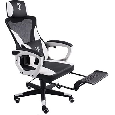 Trisens Chaise de gaming moderne avec repose-pieds pliable, accoudoirs flexibles et coussin de soutien supplémentaire, bureau ergonomique Trisens Chaise de gaming moderne avec repose-pieds pliable, accoudoirs flexibles et coussin de soutien supplémentaire, bureau ergonomique