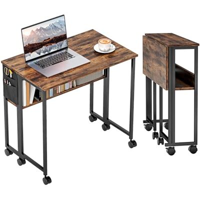 HOMCOM Bureau Pliable sur roulettes, Table d'ordinateur 80 x 50 cm avec étagère et Sac de Rangement, Table d'étude pour Bureau à Domicile, Chambre, Petits espaces, Brun Rustique HOMCOM Bureau Pliable sur roulettes, Table d'ordinateur 80 x 50 cm avec étagère et Sac de Rangement, Table d'étude pour Bureau à Domicile, Chambre, Petits espaces, Brun Rustique