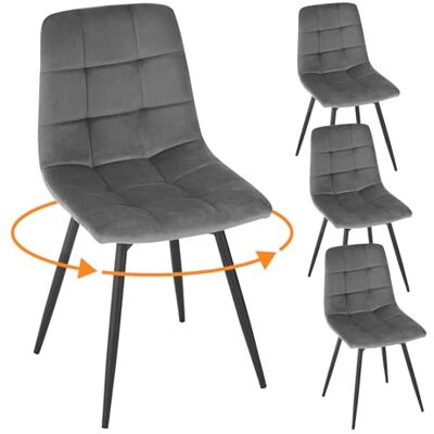 EUGAD Lot de 4 chaises de salle à manger, pivotantes, pour salle à manger, cuisine, salon, cuisine, rembourrées, avec dossier en velours, pieds en métal, charge maximale 150 kg, gris foncé EUGAD Lot de 4 chaises de salle à manger, pivotantes, pour salle à manger, cuisine, salon, cuisine, rembourrées, avec dossier en velours, pieds en métal, charge maximale 150 kg, gris foncé