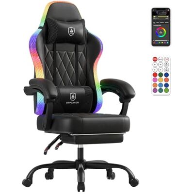 GTPLAYER Chaise de jeu, chaise de bureau, chaise de jeu avec barre lumineuse LED, chaise de gamer, dossier avec étui, chaise ergonomique en PC avec télécommande GTPLAYER Chaise de jeu, chaise de bureau, chaise de jeu avec barre lumineuse LED, chaise de gamer, dossier avec étui, chaise ergonomique en PC avec télécommande
