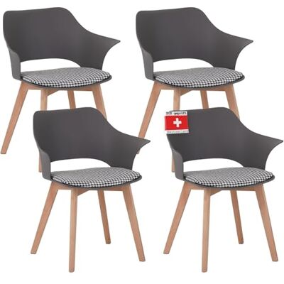 Albatros Aalborg Lot de 4 chaises Gris Pieds en bois de hêtre massif Design rétro scandinave Coque confortable Élégante chaise de cuisine et salle à manger Albatros Aalborg Lot de 4 chaises Gris Pieds en bois de hêtre massif Design rétro scandinave Coque confortable Élégante chaise de cuisine et salle à manger