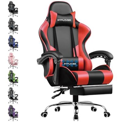 GTPLAYER Chaise de jeu, ergonomique, avec repose-pieds, appuie-tête, coussin lombaire rembourré, pivotant, rouge GTPLAYER Chaise de jeu, ergonomique, avec repose-pieds, appuie-tête, coussin lombaire rembourré, pivotant, rouge