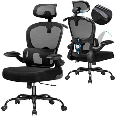 COMHOMA Chaise de Bureau Ergonomique, Fauteuil avec Appui-tête 3D et Support Lombaire, Design Intégré avec Porte-vêtements, Accoudoirs Rabattables, Siège Rembourré en Maille Respirante COMHOMA Chaise de Bureau Ergonomique, Fauteuil avec Appui-tête 3D et Support Lombaire, Design Intégré avec Porte-vêtements, Accoudoirs Rabattables, Siège Rembourré en Maille Respirante