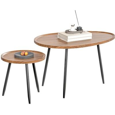 HOMCOM Lot de 2 Tables Basses gigognes, Table d'appoint empilable Design Industriel, Table Basse Salon, Pieds en métal, pour Salon, Chambre, Bureau, Effet Bois de Noyer HOMCOM Lot de 2 Tables Basses gigognes, Table d'appoint empilable Design Industriel, Table Basse Salon, Pieds en métal, pour Salon, Chambre, Bureau, Effet Bois de Noyer