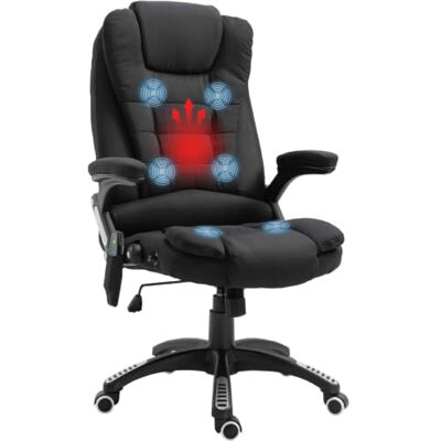 HOMCOM Vinsetto Fauteuil de Bureau Massant et Chauffant 68x72x120cm Noir Chaise de Bureau Ergonomique, Hauteur Réglable, Dossier Inclinable, Télécommande Filaire, Pivotant à 360°, Tissu en Polyester HOMCOM Vinsetto Fauteuil de Bureau Massant et Chauffant 68x72x120cm Noir Chaise de Bureau Ergonomique, Hauteur Réglable, Dossier Inclinable, Télécommande Filaire, Pivotant à 360°, Tissu en Polyester