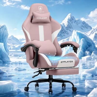 GTPLAYER Chaise de gamer, chaise de bureau, respirante, en tissu de qualité supérieure, ergonomique, réglable et pivotante, avec repose-pieds, rose GTPLAYER Chaise de gamer, chaise de bureau, respirante, en tissu de qualité supérieure, ergonomique, réglable et pivotante, avec repose-pieds, rose